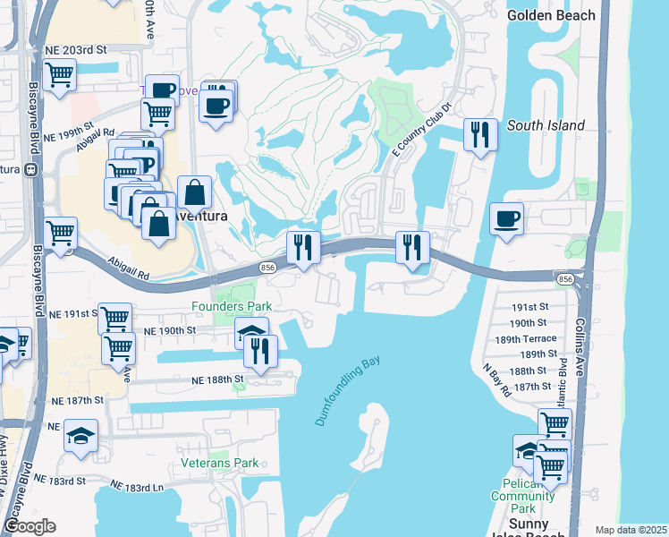 map of restaurants, bars, coffee shops, grocery stores, and more near in Aventura