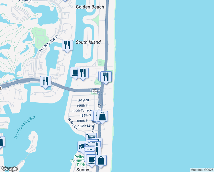 map of restaurants, bars, coffee shops, grocery stores, and more near 19201 Collins Avenue in Sunny Isles Beach