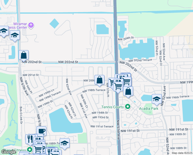map of restaurants, bars, coffee shops, grocery stores, and more near 20022 Northwest 58th Court in Hialeah