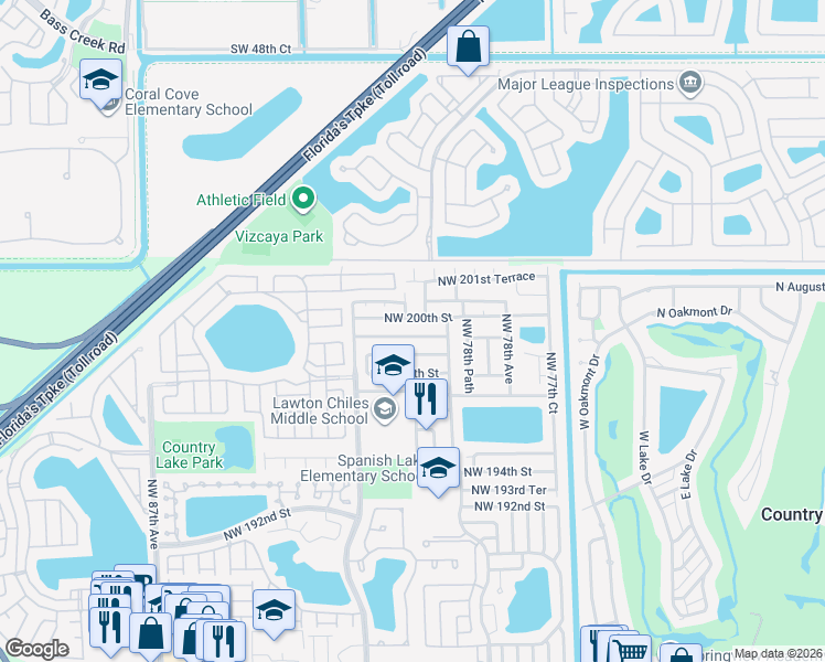map of restaurants, bars, coffee shops, grocery stores, and more near 8017 Northwest 199th Terrace in Hialeah