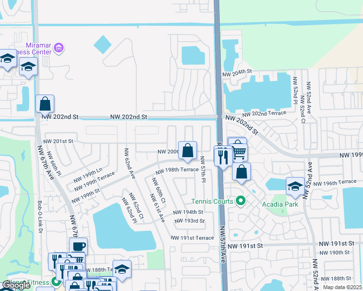 map of restaurants, bars, coffee shops, grocery stores, and more near 20022 Northwest 58th Court in Hialeah