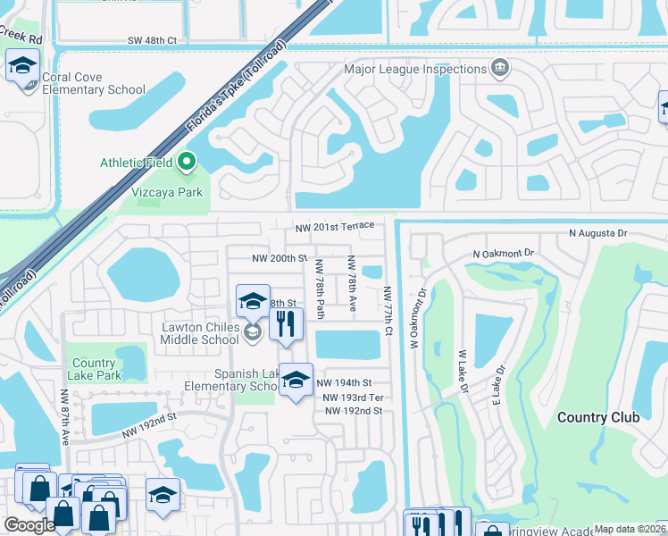 map of restaurants, bars, coffee shops, grocery stores, and more near 7833 Northwest 199th Terrace in Hialeah
