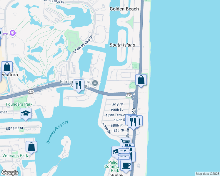 map of restaurants, bars, coffee shops, grocery stores, and more near 19390 Collins Avenue in Sunny Isles Beach