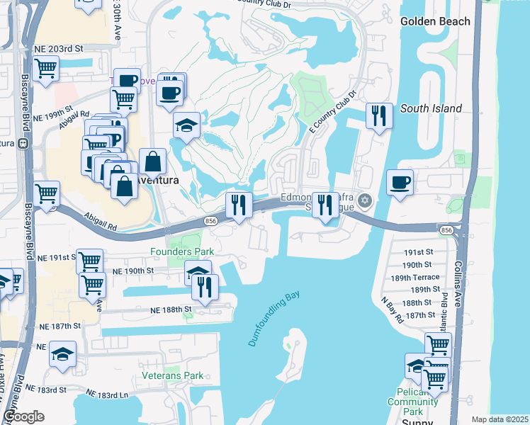 map of restaurants, bars, coffee shops, grocery stores, and more near in Aventura