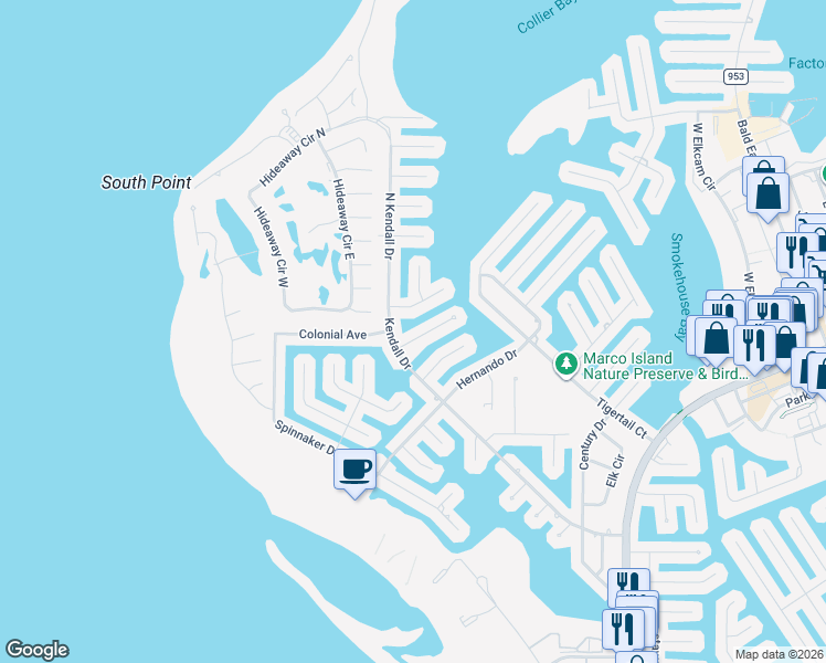 map of restaurants, bars, coffee shops, grocery stores, and more near 444 Parkhouse Court in Marco Island