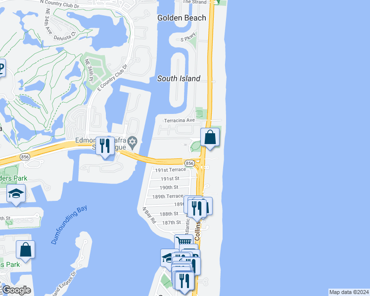 map of restaurants, bars, coffee shops, grocery stores, and more near in Sunny Isles Beach