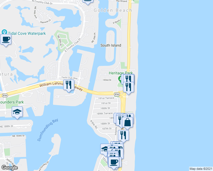 map of restaurants, bars, coffee shops, grocery stores, and more near in Sunny Isles Beach