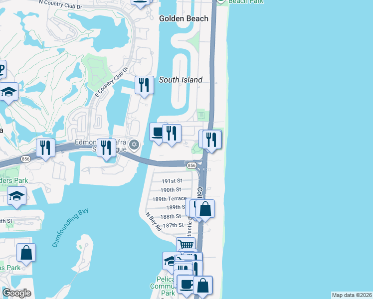 map of restaurants, bars, coffee shops, grocery stores, and more near in Sunny Isles Beach