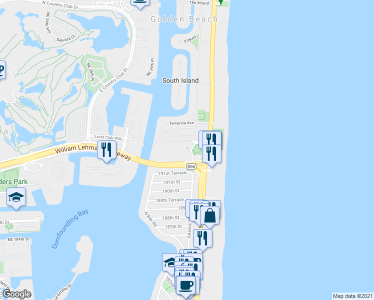map of restaurants, bars, coffee shops, grocery stores, and more near in Sunny Isles Beach