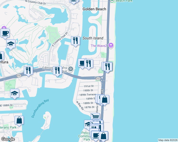 map of restaurants, bars, coffee shops, grocery stores, and more near in Sunny Isles Beach