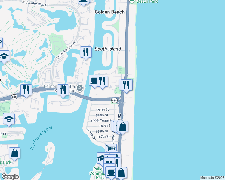 map of restaurants, bars, coffee shops, grocery stores, and more near in Sunny Isles Beach