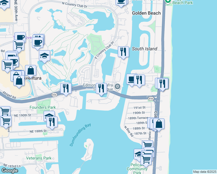 map of restaurants, bars, coffee shops, grocery stores, and more near 3534 Yacht Club Way in Aventura