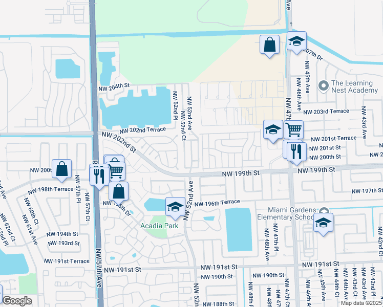map of restaurants, bars, coffee shops, grocery stores, and more near 20104 Northwest 51st Court in Opa-locka