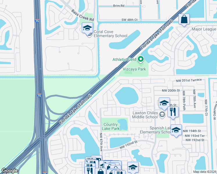map of restaurants, bars, coffee shops, grocery stores, and more near 20032 Northwest 86th Court in Hialeah