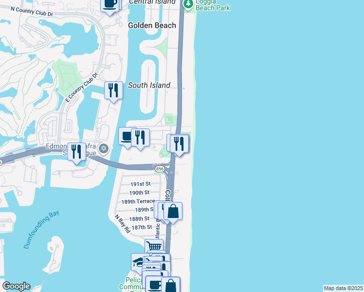 map of restaurants, bars, coffee shops, grocery stores, and more near 19333 Collins Avenue in Sunny Isles Beach