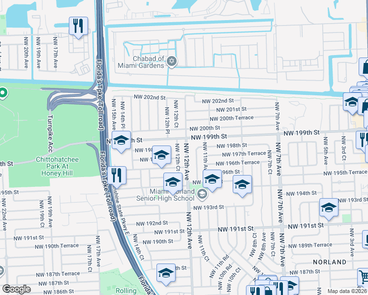 map of restaurants, bars, coffee shops, grocery stores, and more near in Miami Gardens