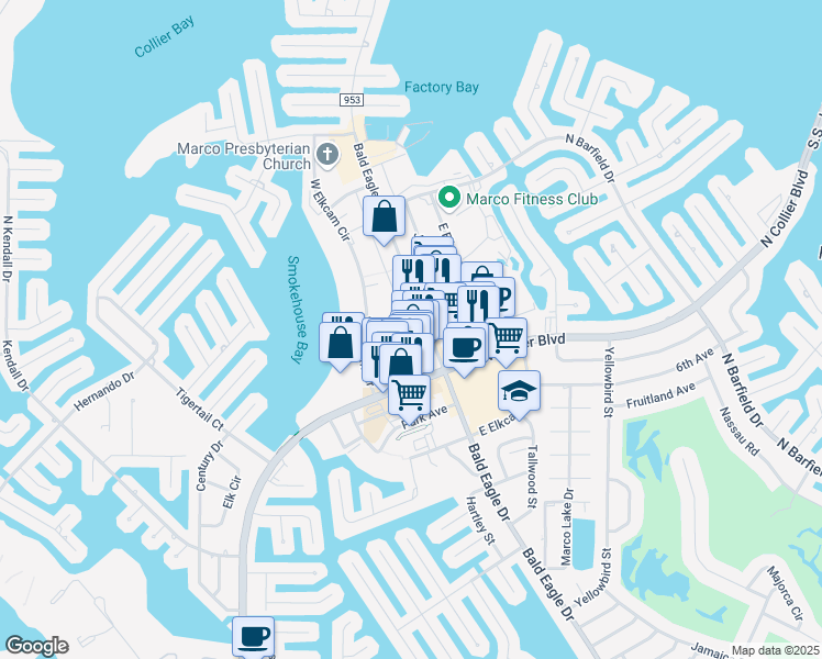 map of restaurants, bars, coffee shops, grocery stores, and more near 720 Bald Eagle Drive in Marco Island