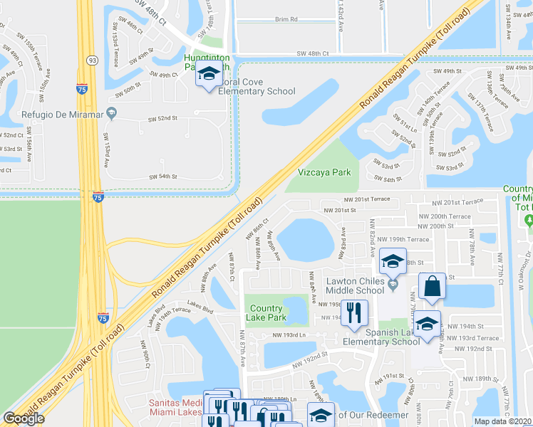 map of restaurants, bars, coffee shops, grocery stores, and more near 20032 Northwest 86th Court in Hialeah