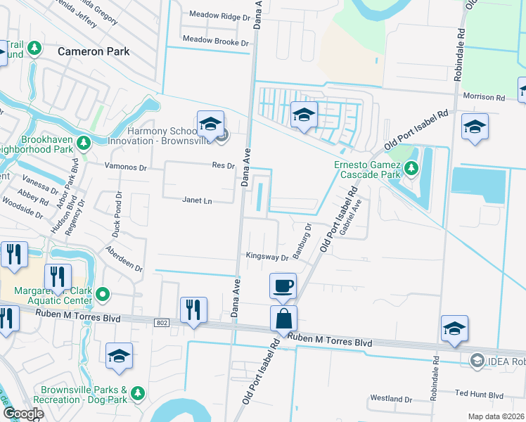 map of restaurants, bars, coffee shops, grocery stores, and more near 3209 Wellington Court in Brownsville