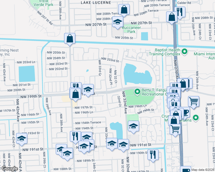map of restaurants, bars, coffee shops, grocery stores, and more near in Miami Gardens