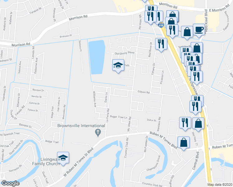 map of restaurants, bars, coffee shops, grocery stores, and more near 125 Applewood Street in Brownsville