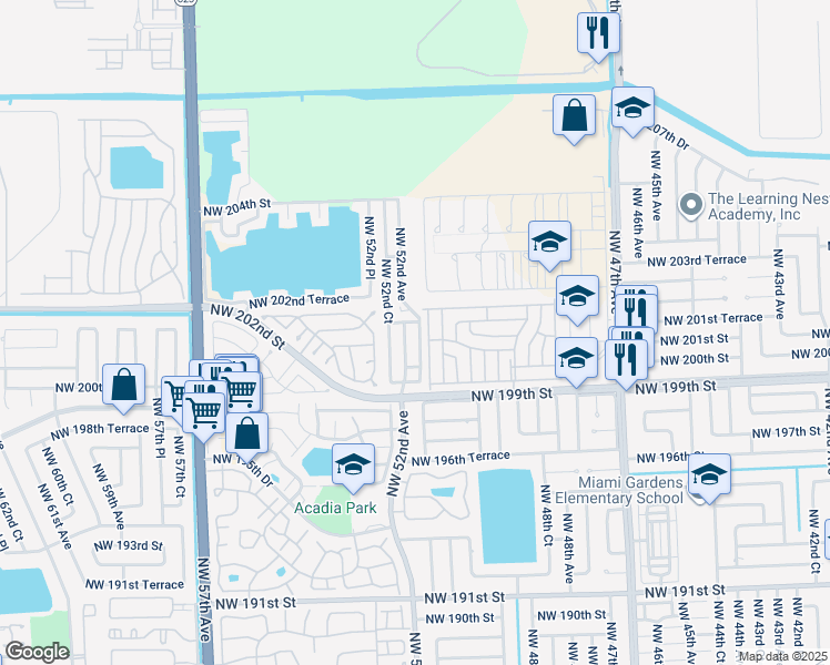 map of restaurants, bars, coffee shops, grocery stores, and more near 20104 Northwest 51st Court in Opa-locka