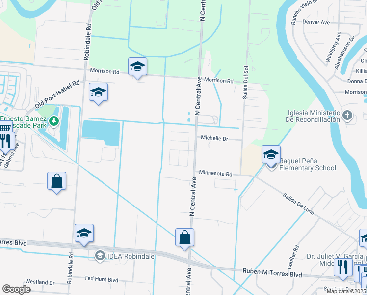 map of restaurants, bars, coffee shops, grocery stores, and more near 4710 Hidden Acres Avenue in Brownsville