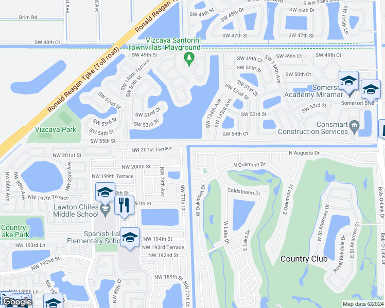 map of restaurants, bars, coffee shops, grocery stores, and more near 20180 West Oakmont Circle in Hialeah