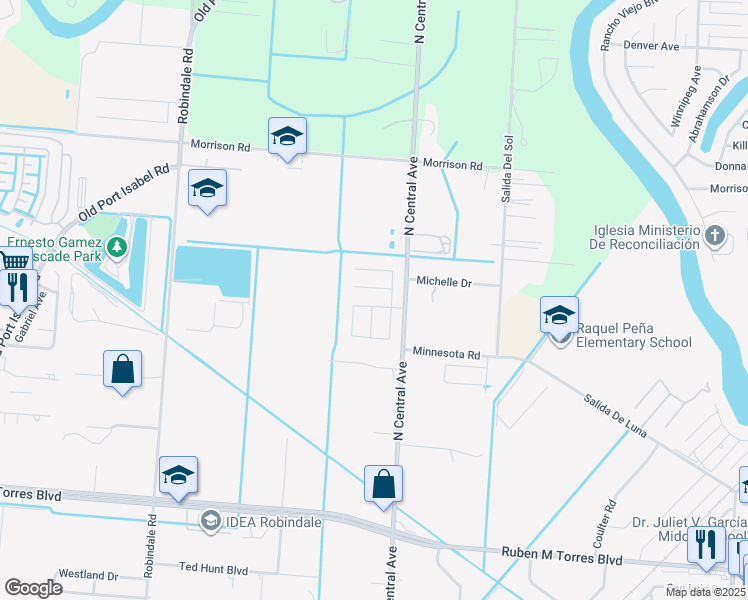 map of restaurants, bars, coffee shops, grocery stores, and more near 4710 Hidden Acres Avenue in Brownsville