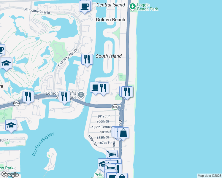 map of restaurants, bars, coffee shops, grocery stores, and more near 3934 194th Lane in Golden Beach