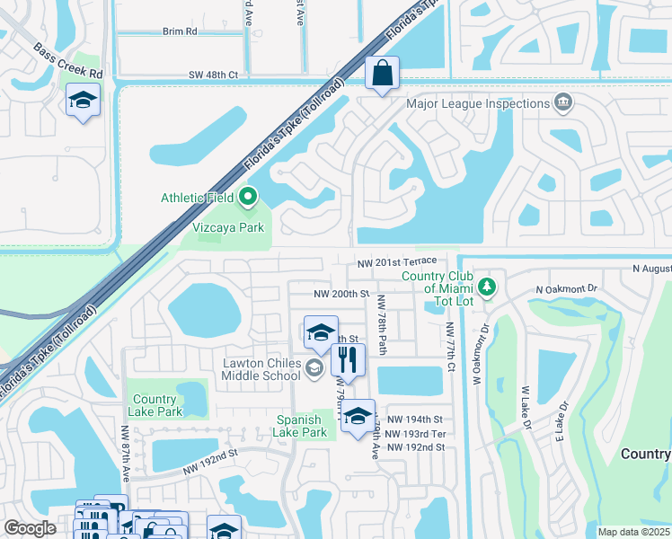 map of restaurants, bars, coffee shops, grocery stores, and more near 7980 Northwest 201st Terrace in Hialeah