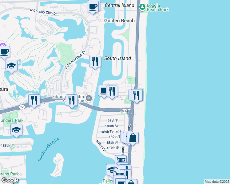 map of restaurants, bars, coffee shops, grocery stores, and more near 3934 194th Lane in Golden Beach