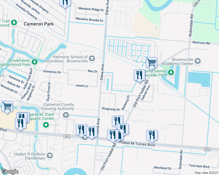 map of restaurants, bars, coffee shops, grocery stores, and more near 3237 Wellington Court in Brownsville
