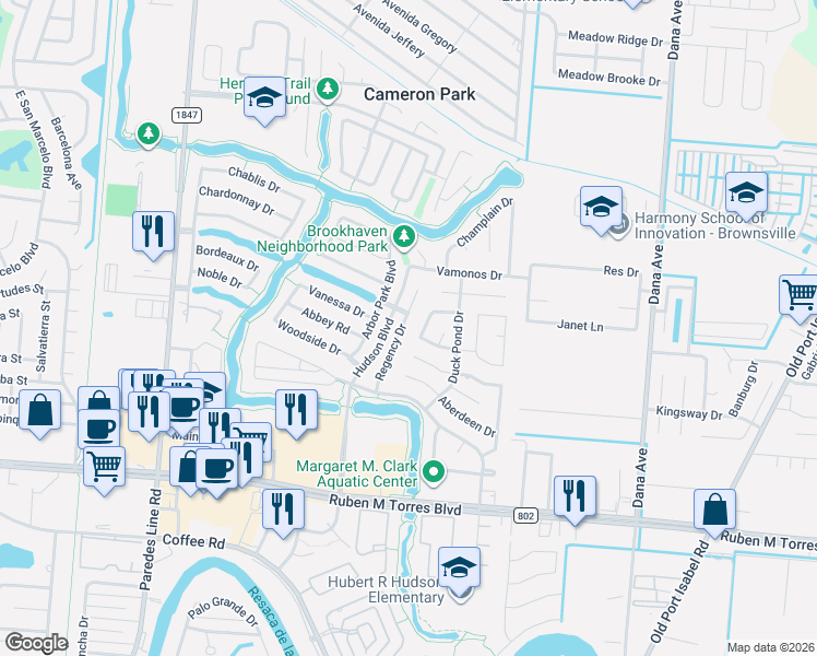 map of restaurants, bars, coffee shops, grocery stores, and more near 2870 Regency in Brownsville