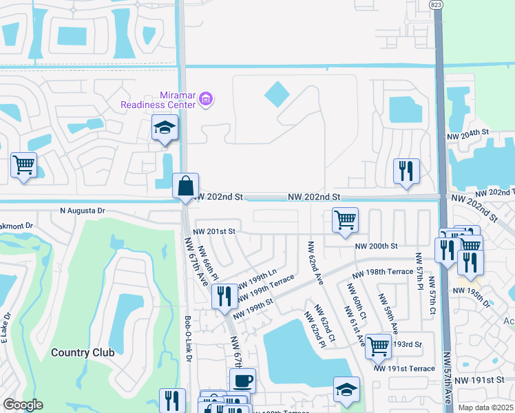map of restaurants, bars, coffee shops, grocery stores, and more near 6314 Northwest 201st Lane in Hialeah