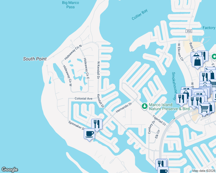 map of restaurants, bars, coffee shops, grocery stores, and more near 705 Austin Court in Marco Island