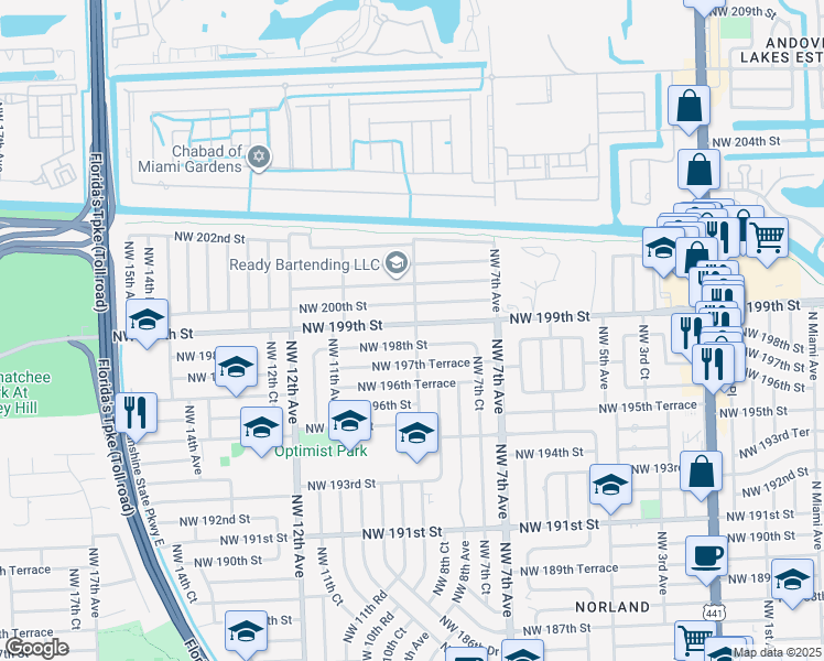 map of restaurants, bars, coffee shops, grocery stores, and more near in Miami Gardens