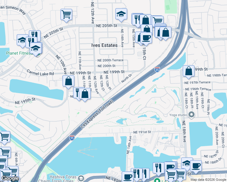 map of restaurants, bars, coffee shops, grocery stores, and more near 1270 North Drive in Miami