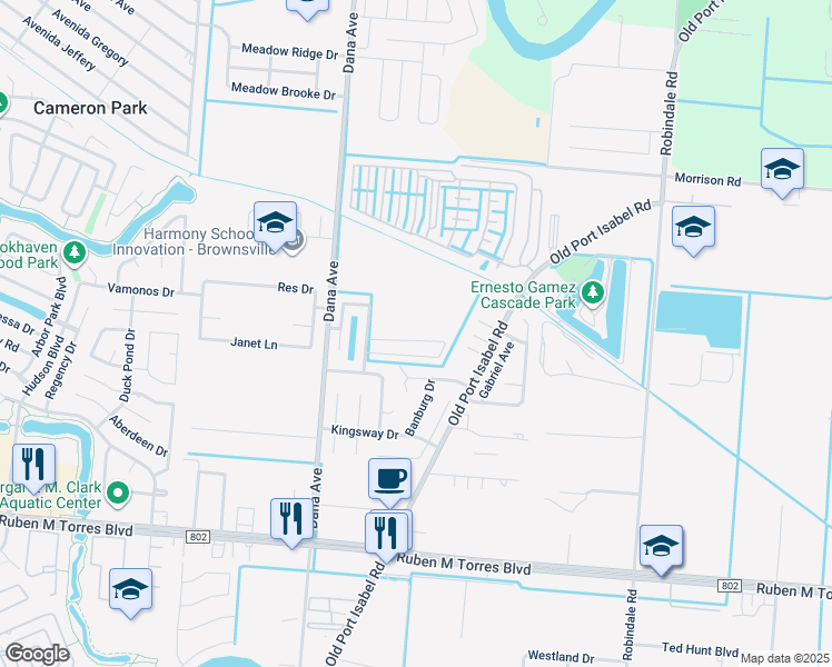 map of restaurants, bars, coffee shops, grocery stores, and more near 3531 Warwick Glen Drive in Brownsville