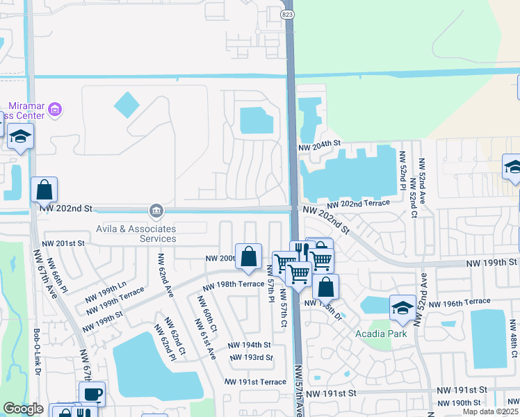 map of restaurants, bars, coffee shops, grocery stores, and more near 14200 SW 55th St in Miramar