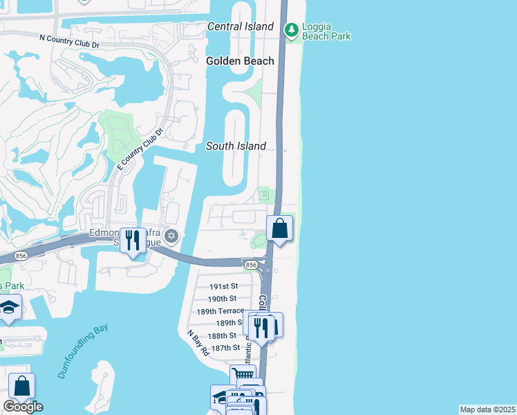 map of restaurants, bars, coffee shops, grocery stores, and more near 107 Golden Beach Drive in Golden Beach