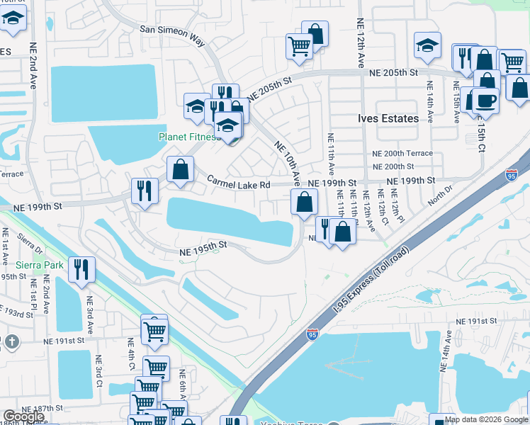map of restaurants, bars, coffee shops, grocery stores, and more near 922 Northeast 199th Street in North Miami Beach