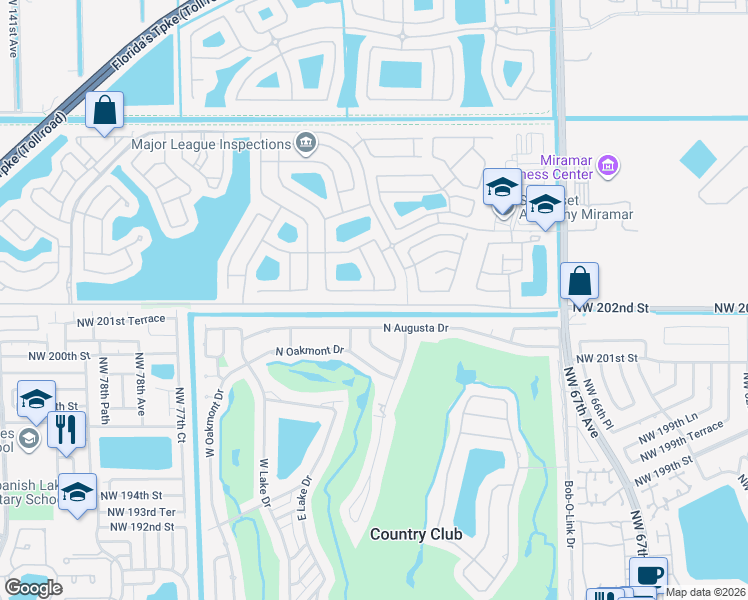 map of restaurants, bars, coffee shops, grocery stores, and more near 13056 Southwest 54th Court in Miramar