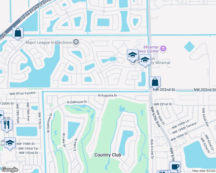 map of restaurants, bars, coffee shops, grocery stores, and more near 5451 Southwest 130th Avenue in Miramar