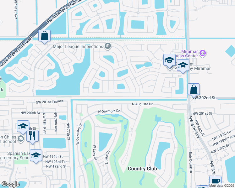 map of restaurants, bars, coffee shops, grocery stores, and more near 13124 Southwest 54th Court in Miramar