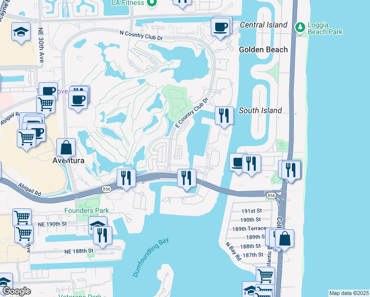 map of restaurants, bars, coffee shops, grocery stores, and more near in Aventura