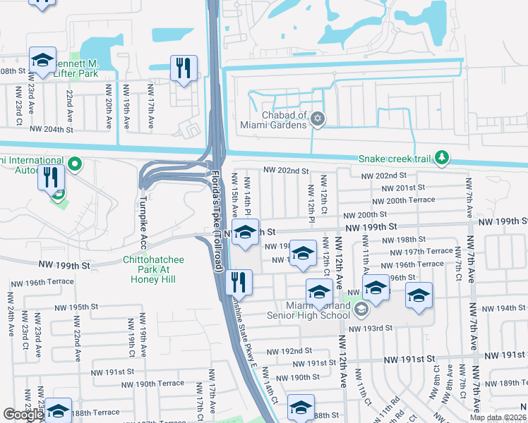 map of restaurants, bars, coffee shops, grocery stores, and more near 20020 Northwest 14th Avenue in Miami