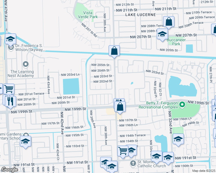 map of restaurants, bars, coffee shops, grocery stores, and more near 20156 Northwest 37th Place in Opa-locka
