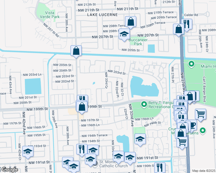 map of restaurants, bars, coffee shops, grocery stores, and more near 20211 Northwest 33rd Court in Miami Gardens