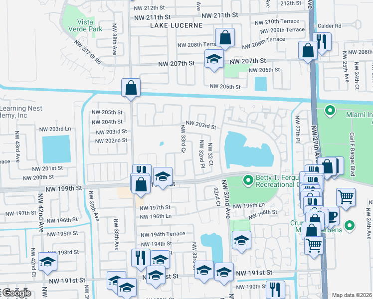 map of restaurants, bars, coffee shops, grocery stores, and more near 20211 Northwest 33rd Court in Miami Gardens